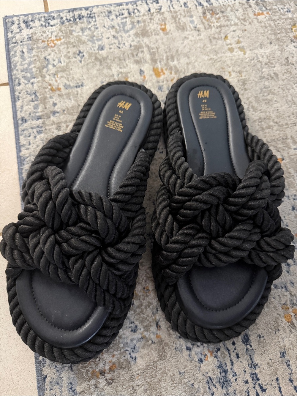 H&M Black Knotted Rope Slide Mules